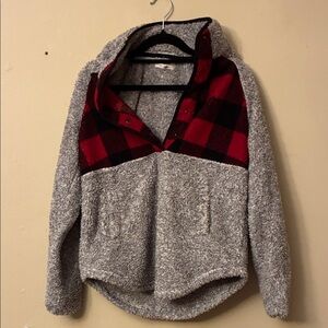 Maurices Gray and Red Plaid Sweatshirt
